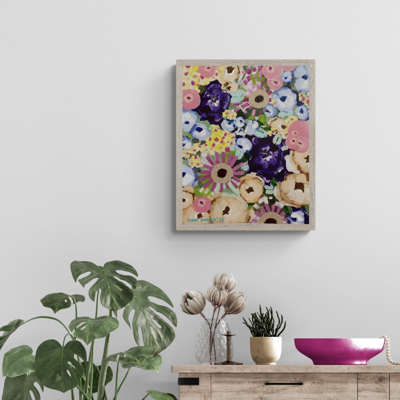 Violet zinnias energy 15x20 inch